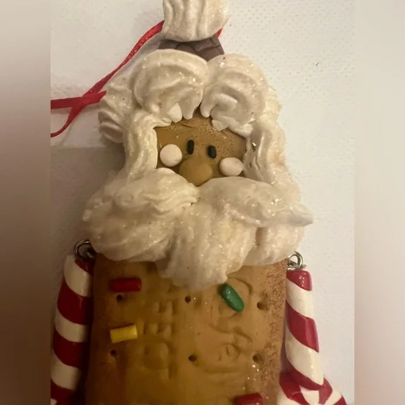 Set of 2 Santa gingerbread ornaments icing gumdrop crate & barrel peppermint - Picture 7 of 8